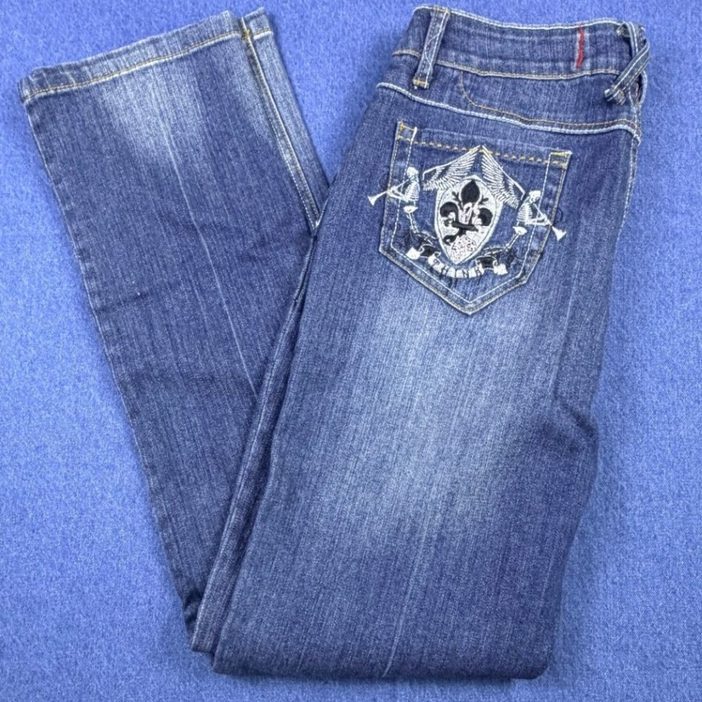 Y2K West Coast by The Lab of Denim USA Embroidered Skeleton Jeans Blue 30